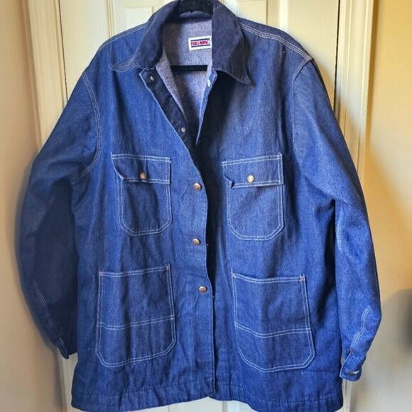 Vintage 1960-1970's Big Mac Denim Fleece Lined Work Wear Coverall Jacket Utility - Picture 2 of 12
